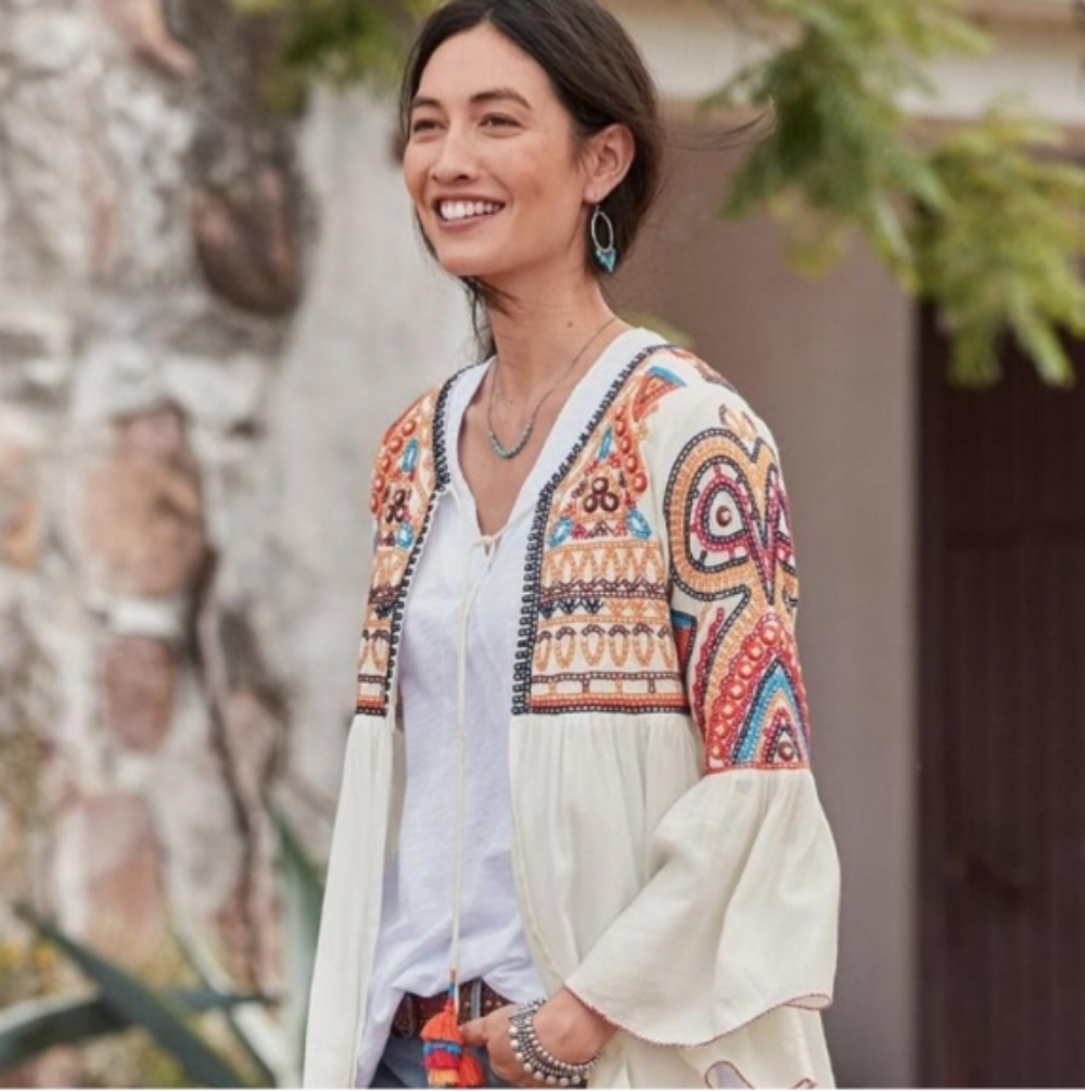 Embroidered Women's Cardigan in Cream and Red